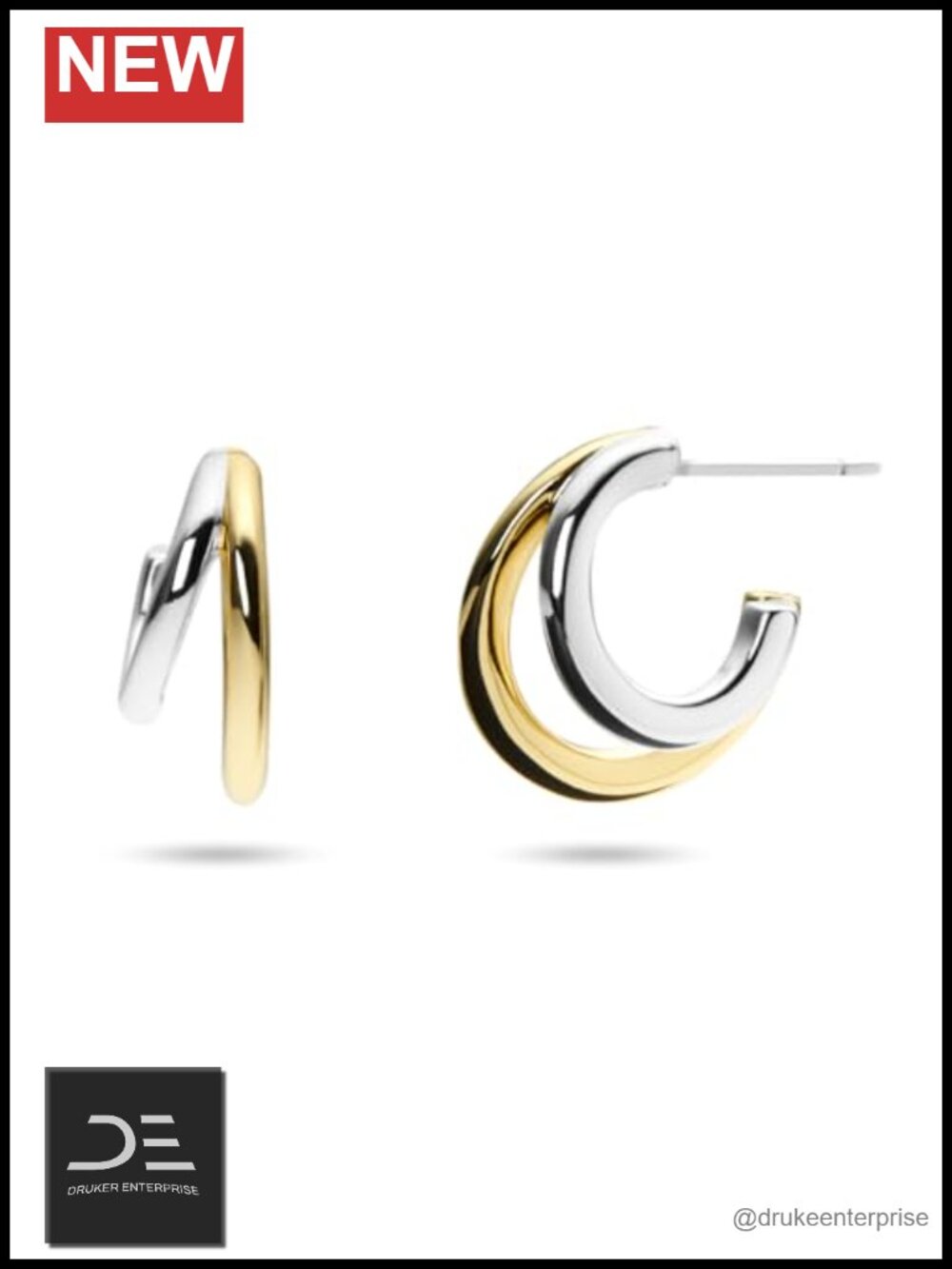Double Hoop Earrings 14K Gold Plated & Rhodium Plated Hypoallergenic Dainty
